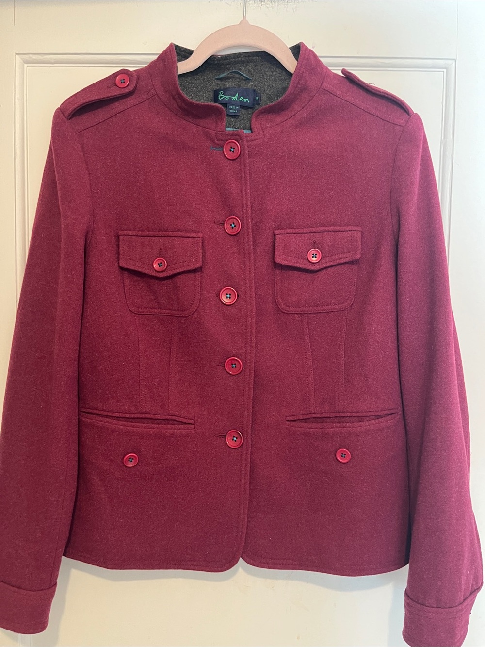 Boden Women's Burgundy Military-Style Wool Blazer